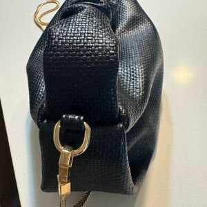 Urban Expressions Black Woven Shoulder Bag with Gold Chain